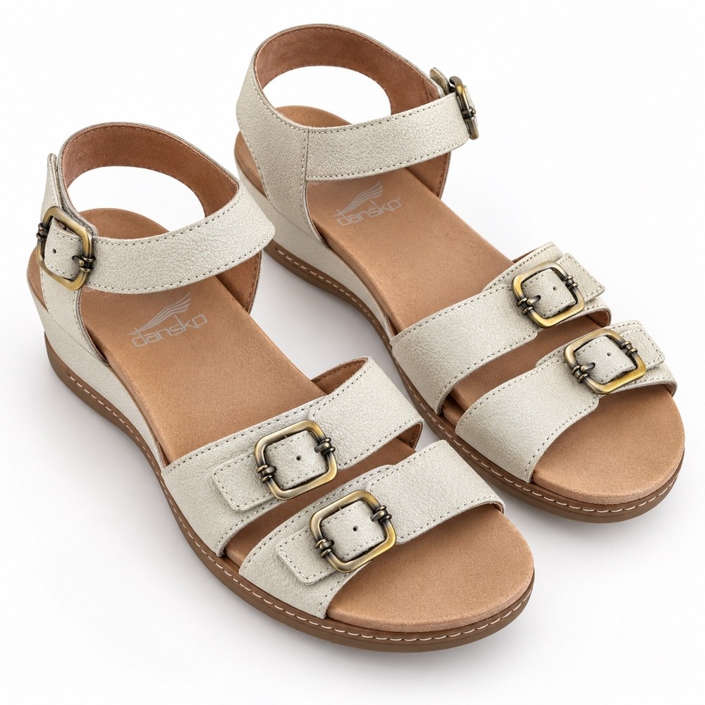 Dansko Astrid Ivory Leather Triple Buckle Comfort Sandals EU 39 US 8.5-9